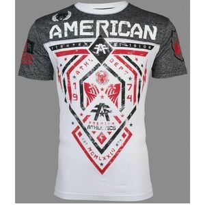 AMERICAN FIGHTER Fairbanks White Black Red Athletic Fit Mens T-shirt XL-3XL NWT
